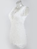 White Deep-V Sleeveless Lace Slim Fit Dress