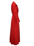 Red Drop Shoulder Maxi Blouse Dress with Belt
