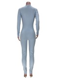 Blue Cut Out Long Sleeve Criss Cross Bodycon Jumpsuit