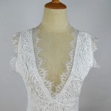 White Deep-V Sleeveless Lace Slim Fit Dress