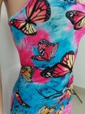 Butterfly Print Cami Midi Slinky Dress