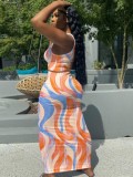 Print Bodycon Tank Top and Maxi Skirt Two Piece Set