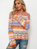 Polychrome Hole Long Sleeves Pullover Sweater