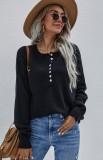 Black Button Up Long Sleeves Kintted Top
