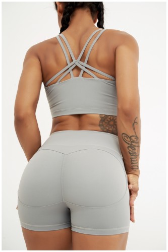 Grey Sports Tank Top and Shorts Two Piece Set