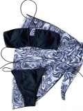 Black Lace Up Halter Bikini wiht Cover Up 3PCS Set