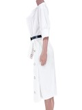White O-Ring Drop Shoulder High Low Loose Blouse