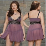 Purple Lace Patch See Through Mesh Cami Dress with Panty Two Piece Set