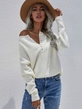 White Button Up Long Sleeves Kintted Top
