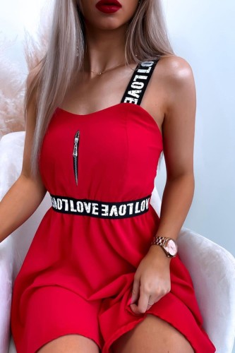 Red Cami Zipper Short Dress