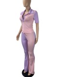 Purple and Pink Contrast Top and Pant Two Piece Set