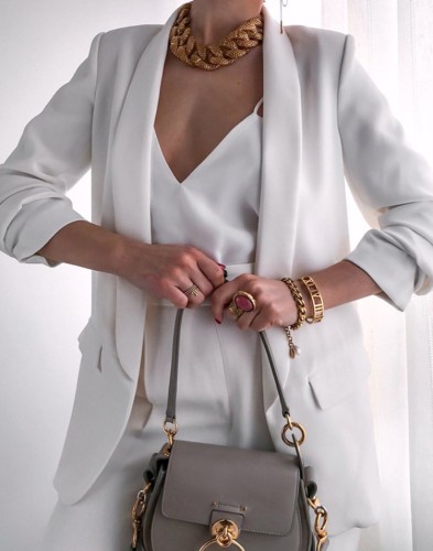 Professional White Turndown Collar Long Sleeves Office Blazer