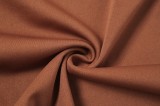 Brown O-Ring V-Neck Crop Top and Slit Short Skirt Two Piece Set