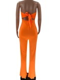 Orange Strapless Skinny Jumpsuit