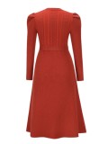 Red Knit Long Sleeves O-Neck Dress with Belt