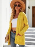 Yellow Long Sleeves Long Crochet Coat with Pockets