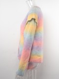 Rainbow Color Button Open Frill Long Sleeve Sweater