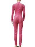 Pink See Through Long Sleeves O-Neck Slinky Jumpsuit