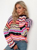 Polychrome Hole Long Sleeves Pullover Sweater