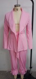 Pink Turndown Collar Blazer and Trouser Two Piece Set
