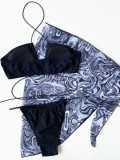 Black Lace Up Halter Bikini wiht Cover Up 3PCS Set