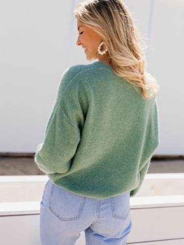 Green Button Up Long Sleeves Kintted Top