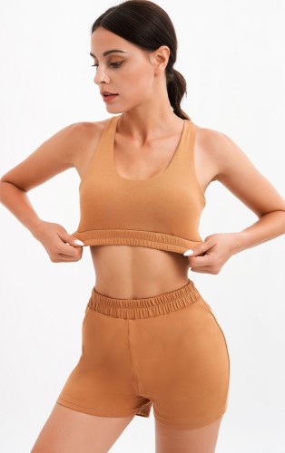 Light Brown Sports Tank Top and Shorts Two Piece Set
