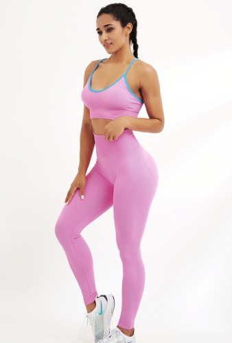 Pink Yoga Cami Bra and High Waist Skinny Legging Two Piece Set