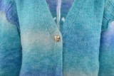 Blue Button Open Frill Long Sleeve Sweater