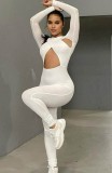 White Cut Out Long Sleeve Criss Cross Bodycon Jumpsuit
