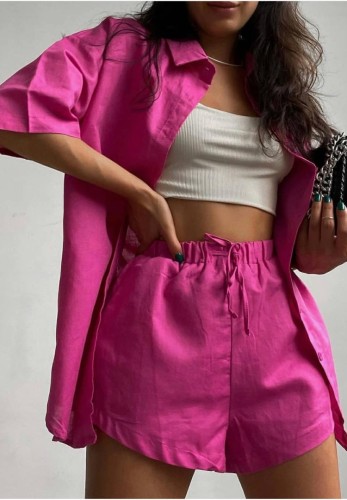 Rose Short Sleeve Long Blouse and Shorts Two Piece Set