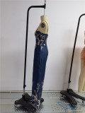 Trendy Leaf Printed Blue Cami Wide-legged Jumpsuit