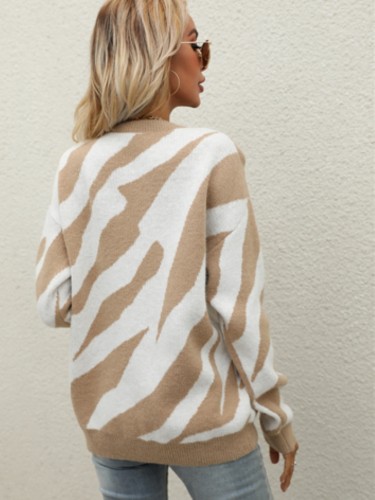 Khaki Stripes Long Sleeve Pullover Sweater