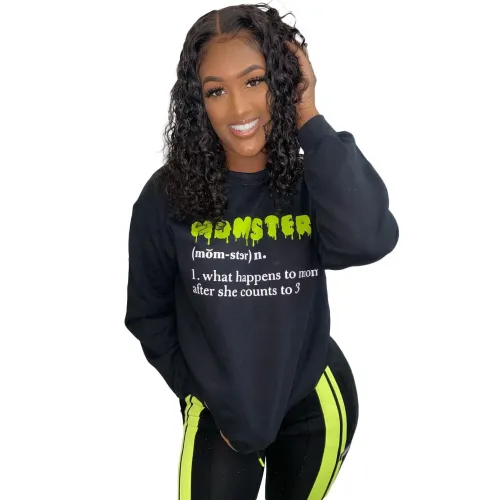 Print Black Casual Sweatshirt