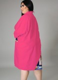 Plus Size Print Pink Patchwork Button Open Blouse Dress
