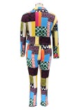 Plus Size Printed Knotted Crop Blouse and Pants Two Piece Set