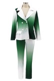 Green Tie Dye Long Sleeves Blazer and Pant Two Piece Outfits