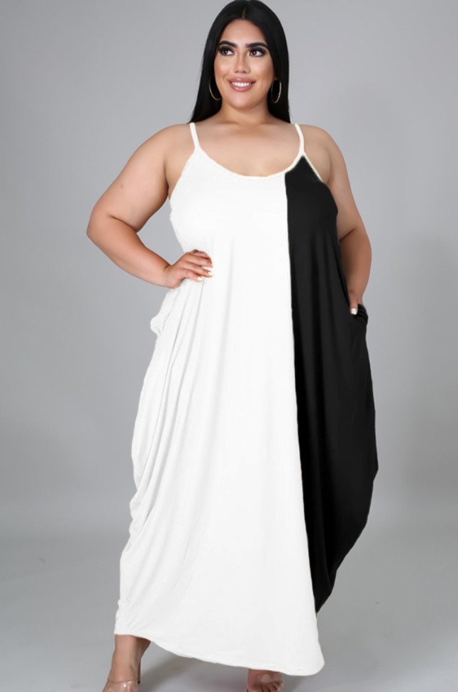 Plus Size Color Contrast Sleeveless Cami Loose Maxi dress