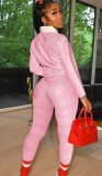 Pink Long Sleeves Shirt and Pants  Two Piece Set