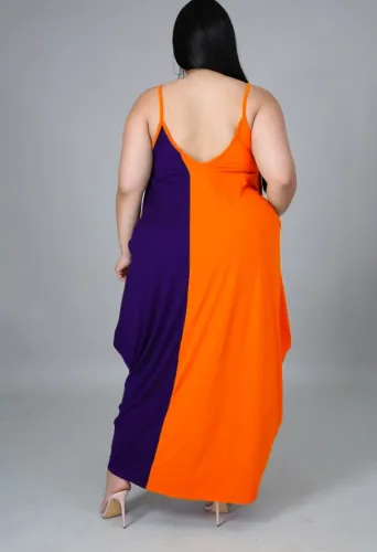 Plus Size Color Contrast Sleeveless Cami Loose Maxi dress