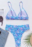 Floral Blue High Waist Cami Bikini 2PCS Set