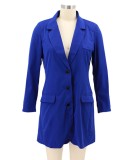 Blue Button Up Turndown Collar Long Sleeve Blazer Dress