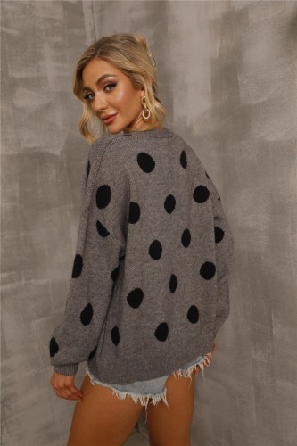 Grey Dot Long Sleeve Drop Shoulder Sweater Coat