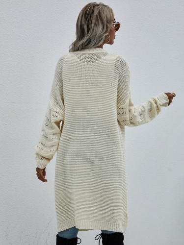 White Crochet Long Sleeves Dropped Shoulder Long Cardigan
