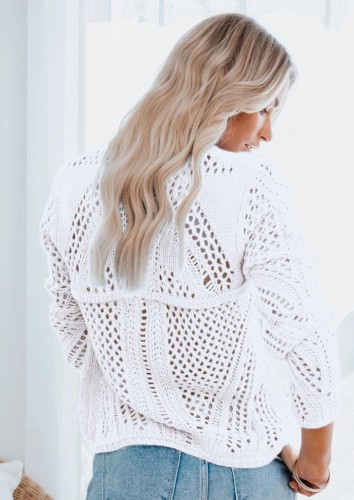 White Hollow Out O-Neck Long Seelve Sweater