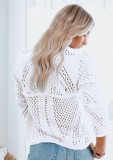 White Hollow Out O-Neck Long Seelve Sweater