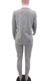 Grey Long Sleeves Shirt and Pants  Two Piece Set