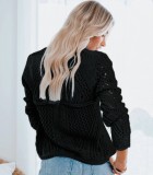 Black Hollow Out O-Neck Long Seelve Sweater