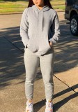 Grey Bubble Sleeve Pocket Hoody Top and Pant Two Piece Set