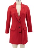 Red Button Up Turndown Collar Long Sleeve Blazer Dress